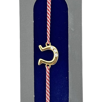 Bratara Placata cu Aur 24k, Jolie, Model POTCOAVA cu PIETRE, Martisor Bratara, cu Snur Alb/Rosu, Auriu