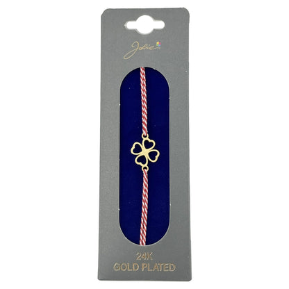 Bratara Placata cu Aur 24k, Jolie, Model TRIFOI, Martisor Bratara, cu Snur Alb/Rosu, Auriu