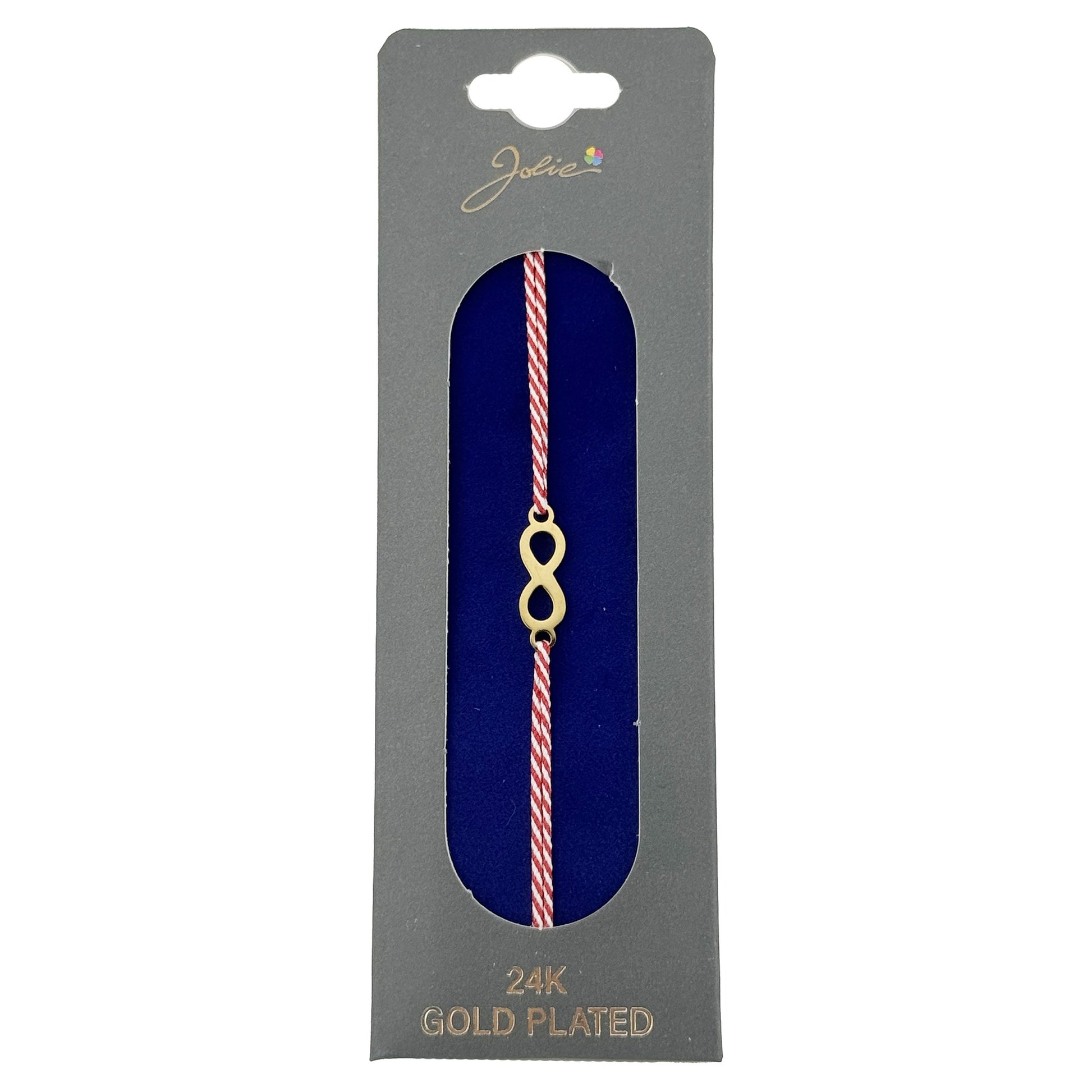 Bratara Placata cu Aur 24k, Jolie, Model INFINIT, Martisor Bratara, cu Snur Alb/Rosu, Auriu