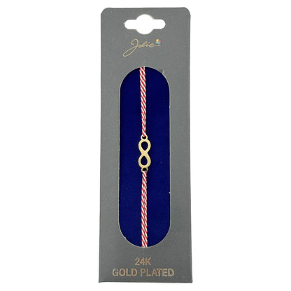 Bratara Placata cu Aur 24k, Jolie, Model INFINIT, Martisor Bratara, cu Snur Alb/Rosu, Auriu