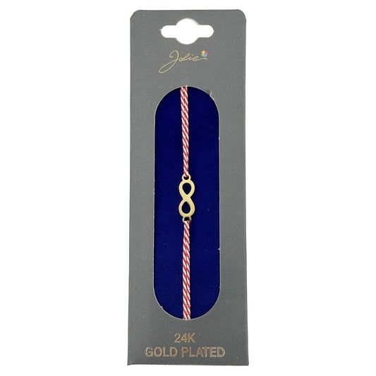 Bratara Placata cu Aur 24k, Jolie, Model INFINIT, Martisor Bratara, cu Snur Alb/Rosu, Auriu