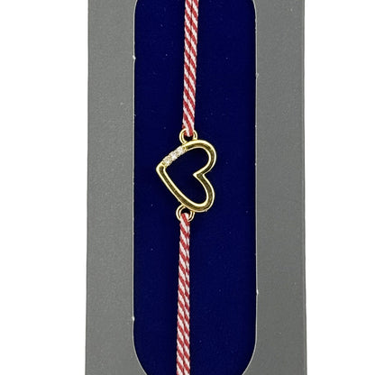 Bratara Placata cu Aur 24k, Jolie, Model INIMA cu 3 Pietre, Martisor Bratara, cu Snur Alb/Rosu, Auriu