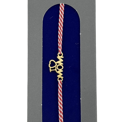 Bratara Placata cu Aur 24k, Jolie, Model I <3 MOM, Martisor Bratara, cu Snur Alb/Rosu, Auriu