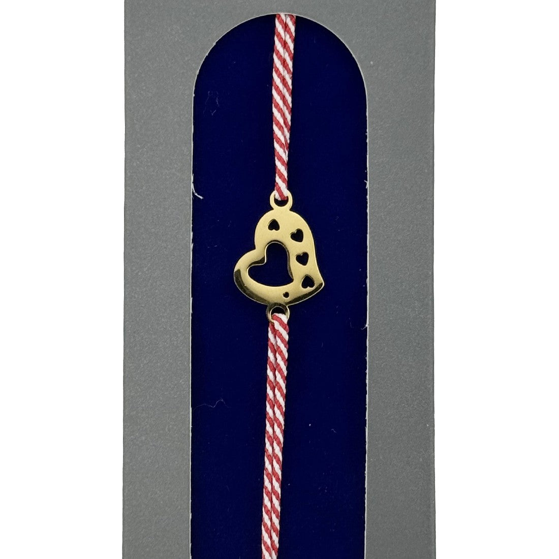 Bratara Placata cu Aur 24k, Jolie, Model INIMA, Martisor Bratara, cu Snur Alb/Rosu, Auriu
