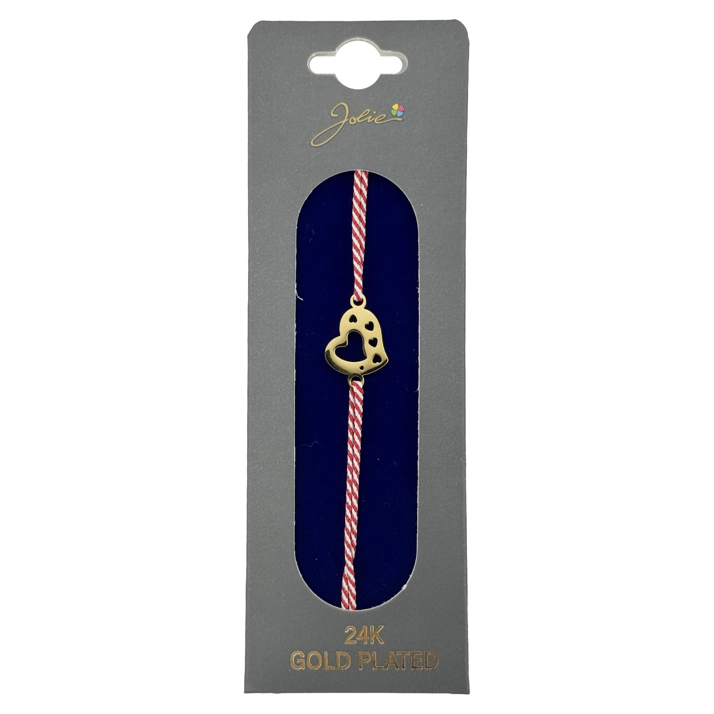 Bratara Placata cu Aur 24k, Jolie, Model INIMA, Martisor Bratara, cu Snur Alb/Rosu, Auriu