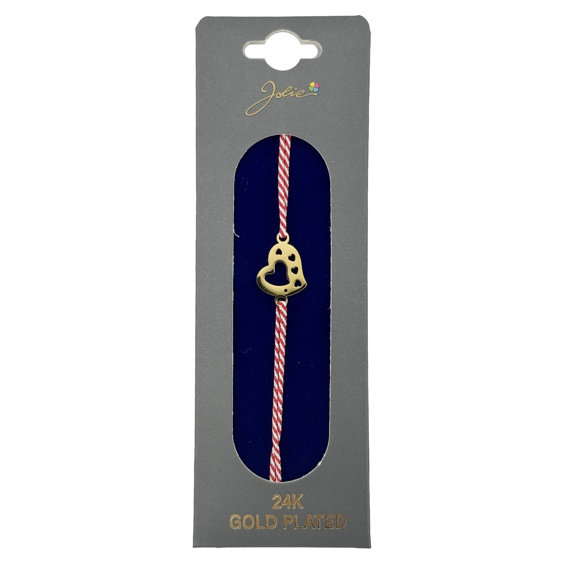 Bratara Placata cu Aur 24k, Jolie, Model INIMA, Martisor Bratara, cu Snur Alb/Rosu, Auriu