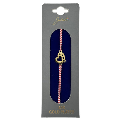 Bratara Placata cu Aur 24k, Jolie, Model INIMA, Martisor Bratara, cu Snur Alb/Rosu, Auriu