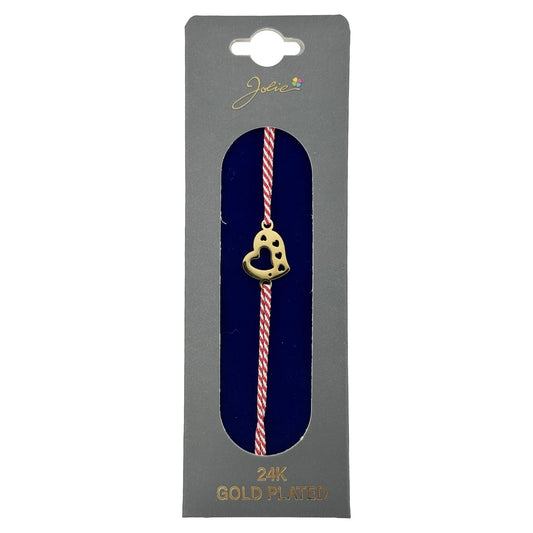 Bratara Placata cu Aur 24k, Jolie, Model INIMA, Martisor Bratara, cu Snur Alb/Rosu, Auriu