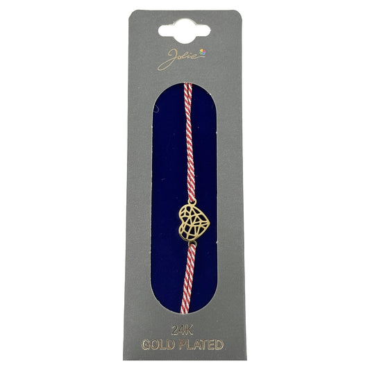 Bratara Placata cu Aur 24k, Jolie, Model INIMA aspect Crapaturi, Martisor Bratara, cu Snur Alb/Rosu, Auriu
