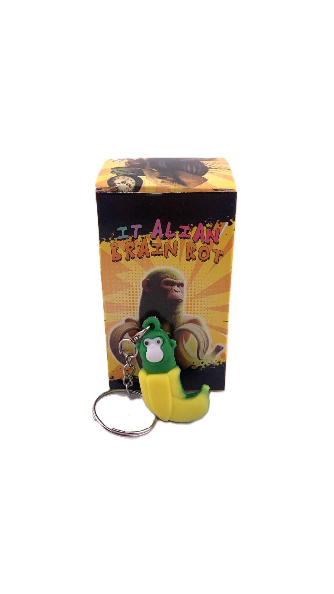 Breloc de Chei din Silicon, Klevo, Figurina Brainrot Cimpanzini Bananini, 4 cm, Galben/Verde