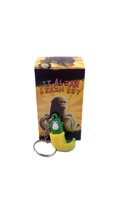 Breloc de Chei din Silicon, Klevo, Figurina Brainrot Cimpanzini Bananini, 4 cm, Galben/Verde