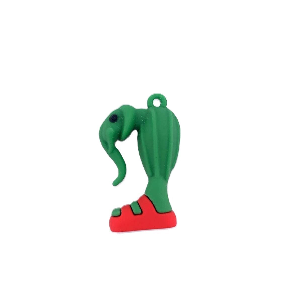 Breloc de Chei din Silicon, Klevo, Figurina Brainrot Elefant Cactus Lirili Larila, 4 cm, Verde/Rosu