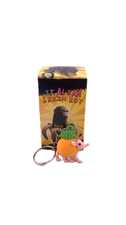 Breloc de Chei din Silicon, Klevo, Figurina Brainrot Snooffi Zeffirulli, 4 cm, Portocaliu/Verde