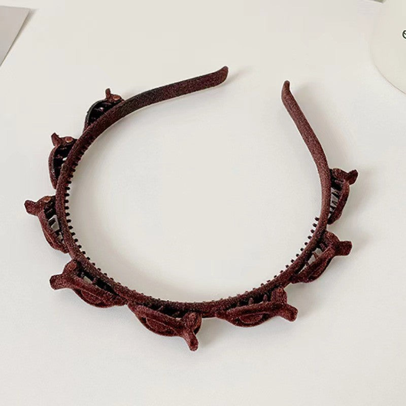 Bentita de Par pentru Femei, Klevo, Agrafa Stil Coreean, Accesoriu pentru Par cu Textura MultiStrat, 13 x 11.5 cm, Coffee