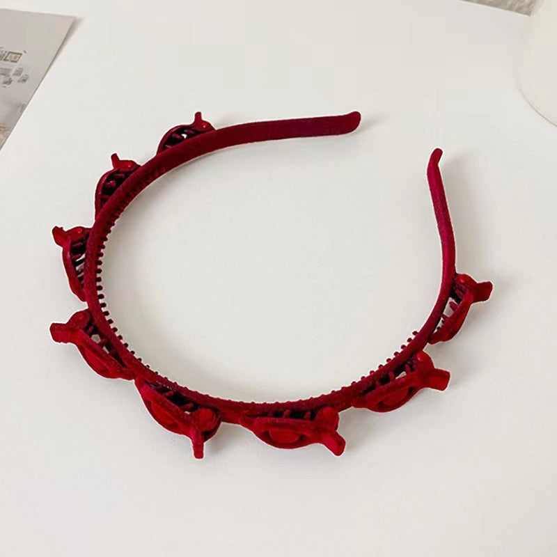 Bentita de Par pentru Femei, Klevo, Agrafa Stil Coreean, Accesoriu pentru Par cu Textura MultiStrat, 13 x 11.5 cm, Rosu
