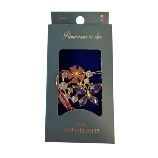 Martisor cu Brosa Placata cu Aur 24K, Jolie, Ambalaj Carton cu Design, Material Metal, Model Fluture, Dimensiune Brosa 2.5-3cm, Auriu/Mov