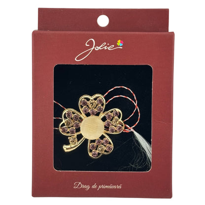 Brosa Vintage, Jolie, Material Metal, Ambalaj Carton, Dimensiune Brosa Aproximativ 4-6 cm, Model Trifoi cu Patru Foi, Auriu