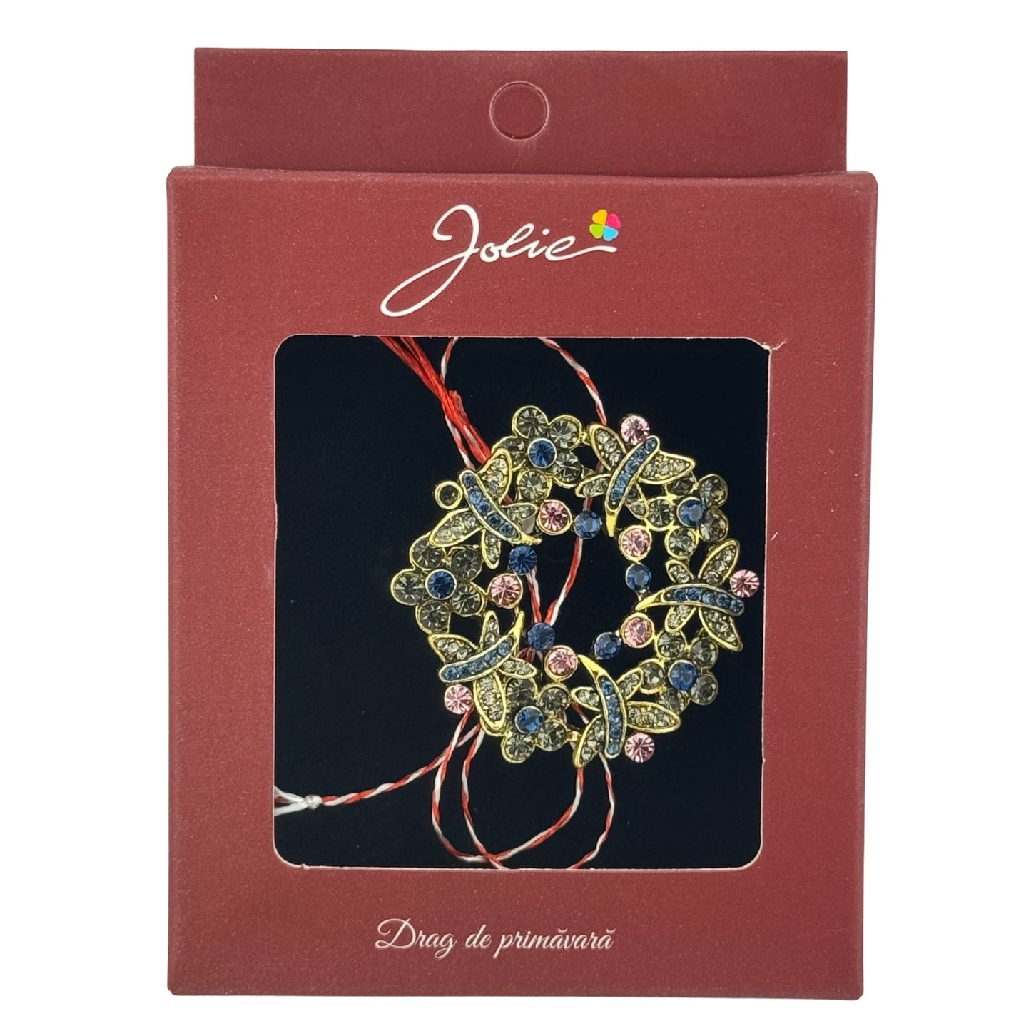 Brosa Vintage, Jolie, Material Metal, Ambalaj Carton, Dimensiune Brosa Aproximativ 4-6 cm, Model Coronita cu Libelule, Multicolor