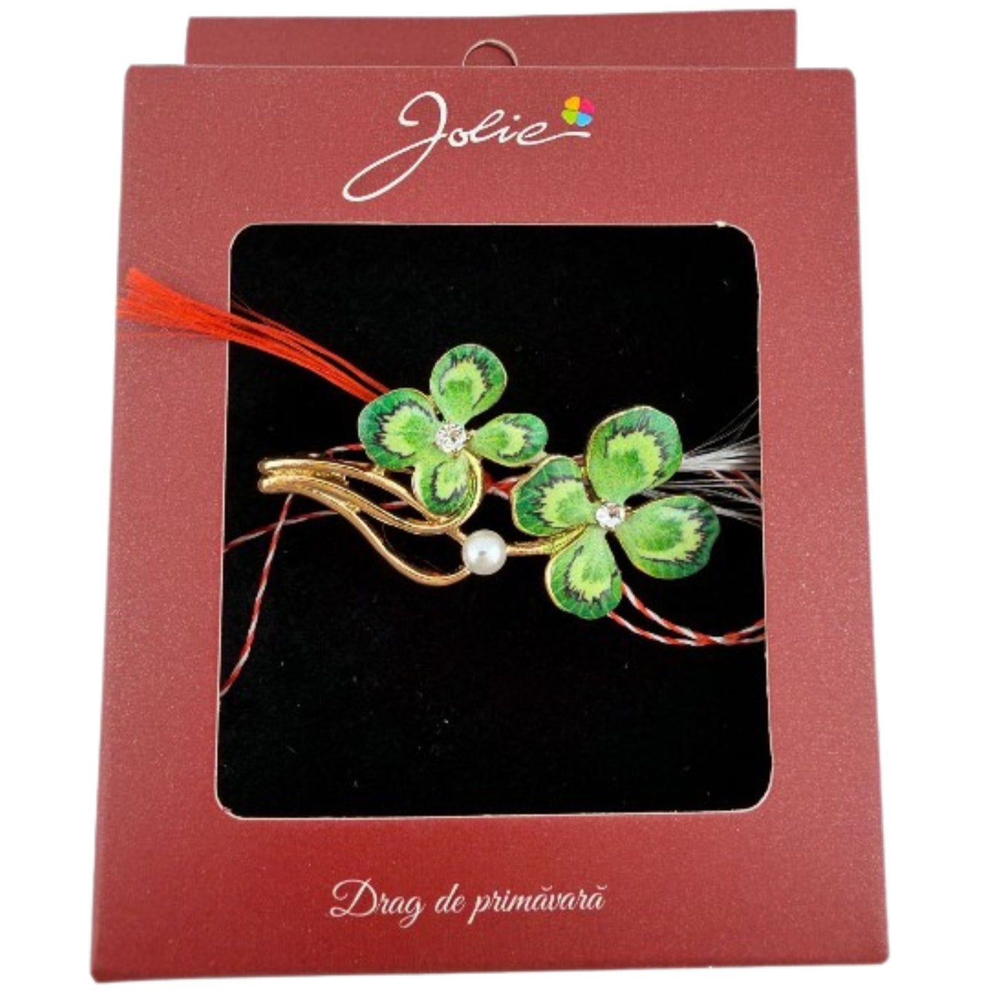 Brosa Vintage, Jolie, Material Metal, Ambalaj Carton, Dimensiune Brosa Aproximativ 4-6 cm, Model Trifoi cu Patru Foi, Verde