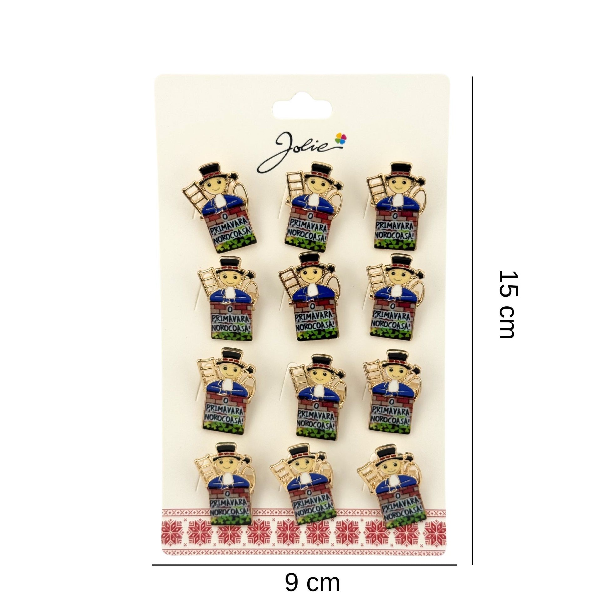 Brose Martisor Primavara, Jolie, Set 12 Bucati, Model Cosar cu Mesaj Primavara, Brosa din Metal, 3 x 2 cm per Bucata, Multicolor