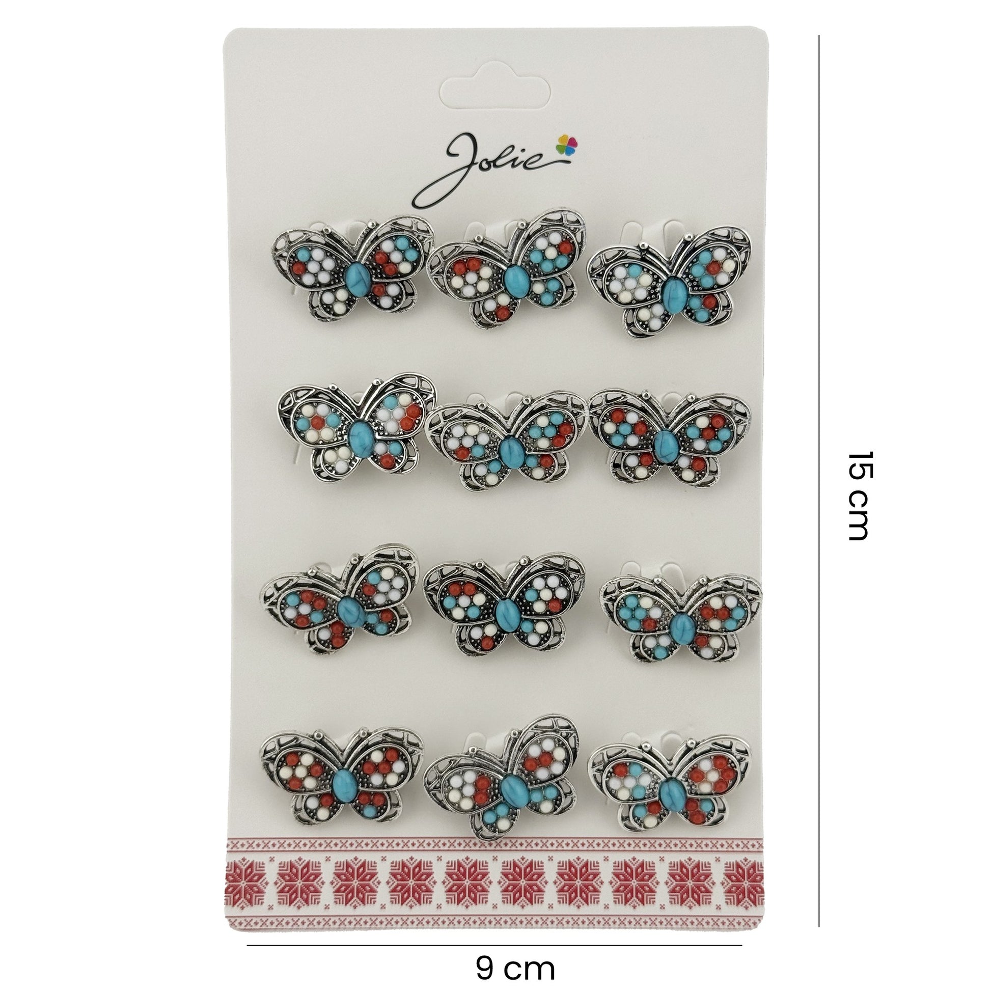 Brose Martisor Primavara, Jolie, Set 12 Bucati, Model Fluture cu Pietre, Brosa din Metal, 3 x 2 cm per Bucata, Argintiu