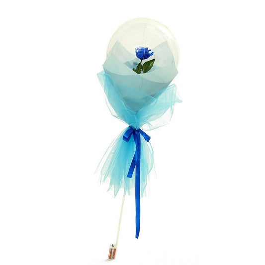 Buchet Decorativ, Klevo, Trandafir in Balon cu Lumini Led, Diametru 35 cm, 2 x Baterii AA (neincluse), Albastru/Alb