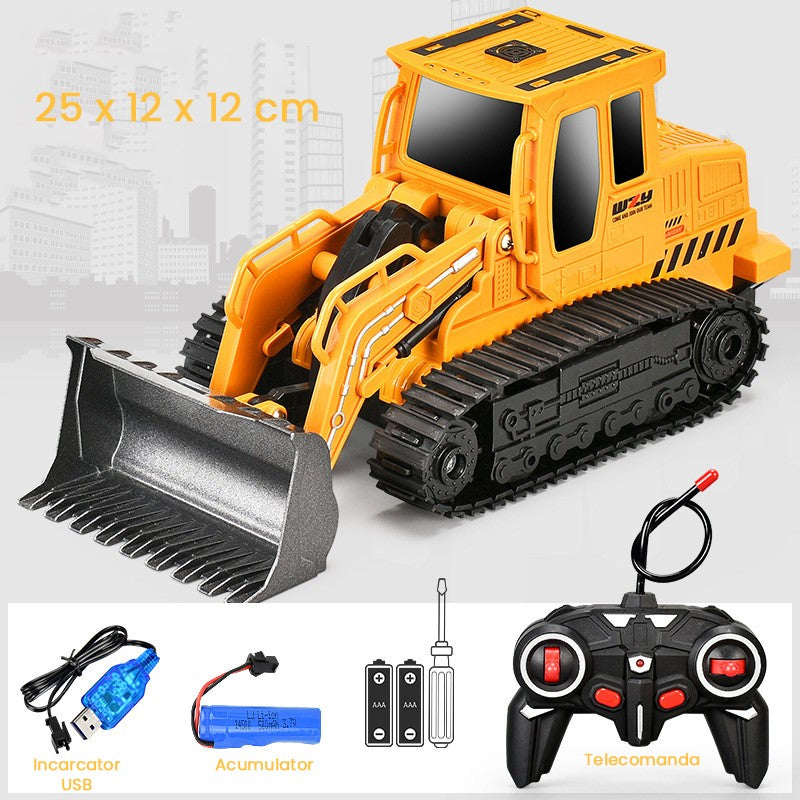 Buldozer cu Senile Jucarie pentru Copii, Klevo, Jucarie Buldozer cu Telecomanda, Jucarie de Constructie, Acumulator cu Incarcare USB, 25 x 12 x 12 cm, Galben