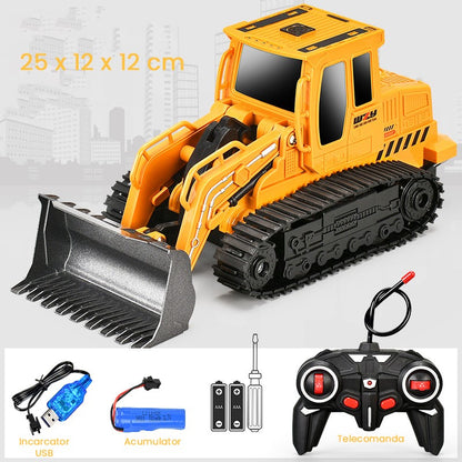 Buldozer cu Senile Jucarie pentru Copii, Klevo, Jucarie Buldozer cu Telecomanda, Jucarie de Constructie, Acumulator cu Incarcare USB, 25 x 12 x 12 cm, Galben