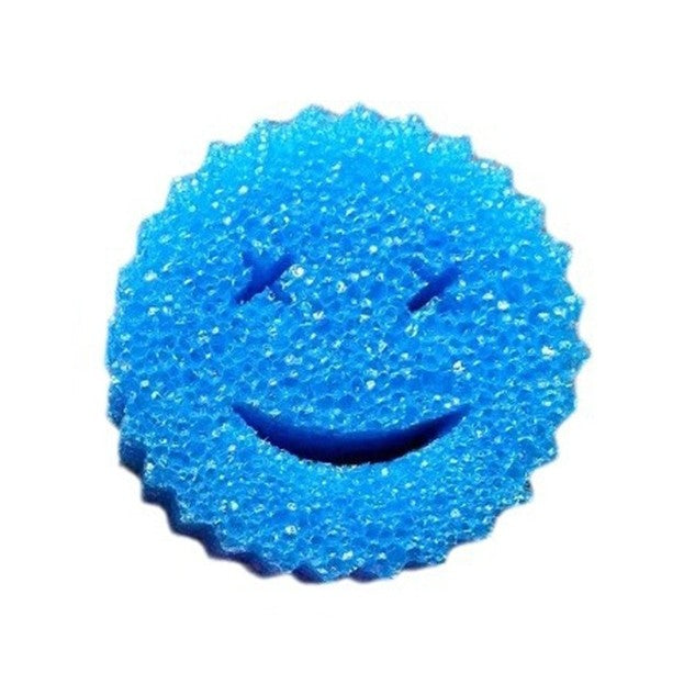 Burete de Vase, Klevo, Rotund, din Burete PU, Model Smiley Face, Doua Fete, 10 x 4 cm, Albastru/Galben