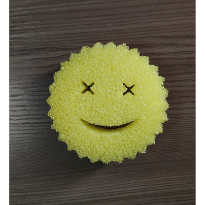Burete de Vase, Klevo, Rotund, din Burete PU, Model Smiley Face, Doua Fete, 10 x 4 cm, Galben