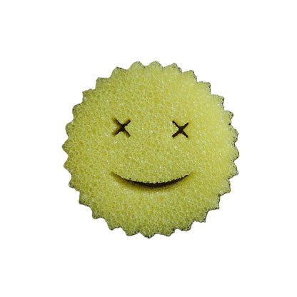 Burete de Vase, Klevo, Rotund, din Burete PU, Model Smiley Face, Doua Fete, 10 x 4 cm, Galben