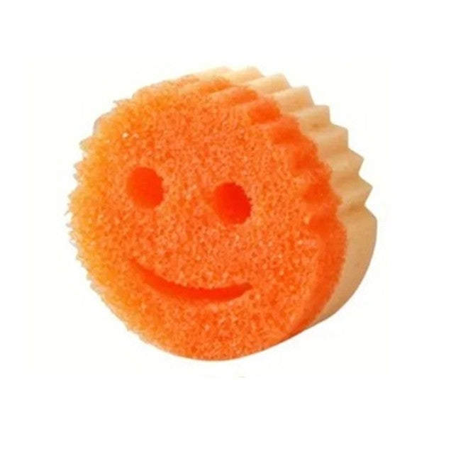 Burete de Vase, Klevo, Rotund, din Burete PU, Model Smiley Face, Doua Fete, 10 x 4 cm, Portocaliu/Galben