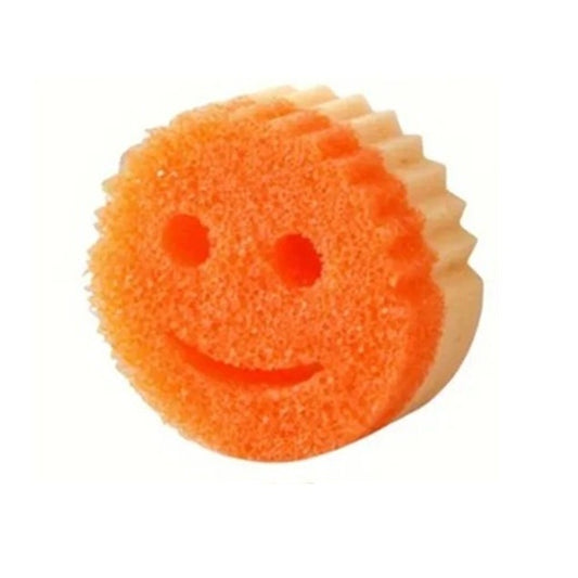 Burete de Vase, Klevo, Rotund, din Burete PU, Model Smiley Face, Doua Fete, 10 x 4 cm, Portocaliu/Galben