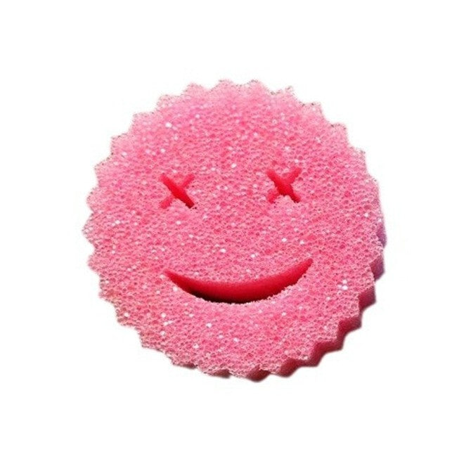 Burete de Vase, Klevo, Rotund, din Burete PU, Model Smiley Face, Doua Fete, 10 x 4 cm, Roz/Galben