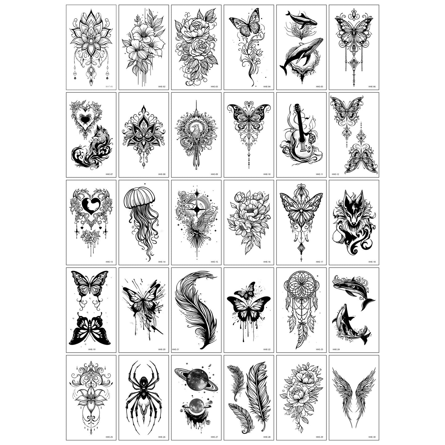 Set 30 Tatuaje Temporare, Klevo, pe Baza de Apa, Model 6, Negru