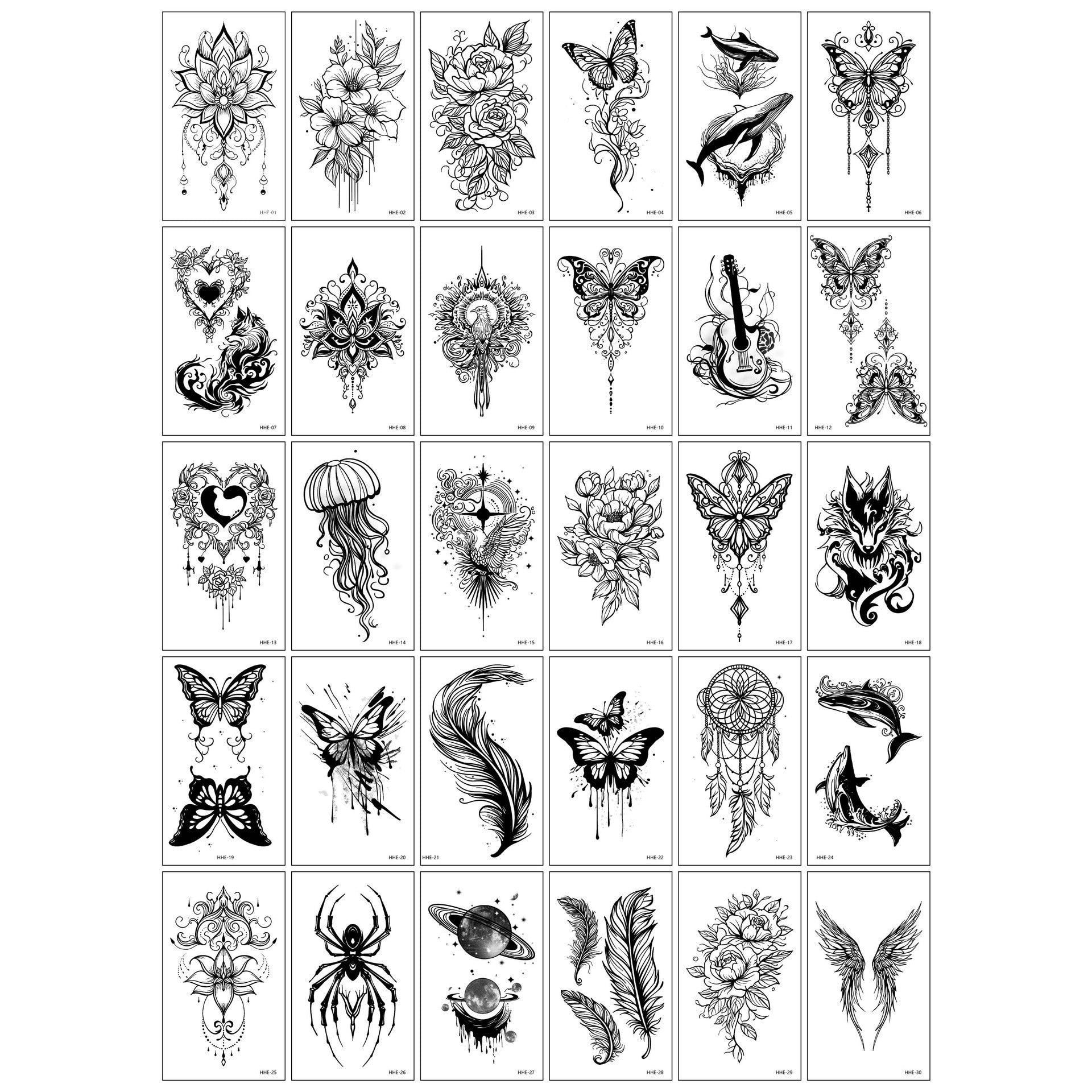 Set 30 Tatuaje Temporare, Klevo, pe Baza de Apa, Model 6, Negru