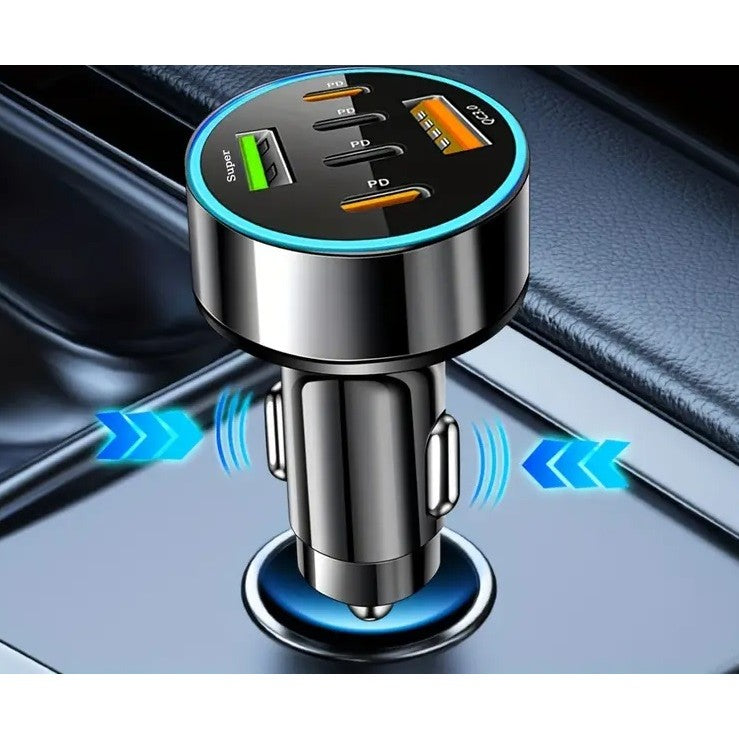 Incarcator Auto 6 in 1, Klevo, 2 x Port USB Fast Charge QC3.0 si 4 x Type C, PD 65W, Negru