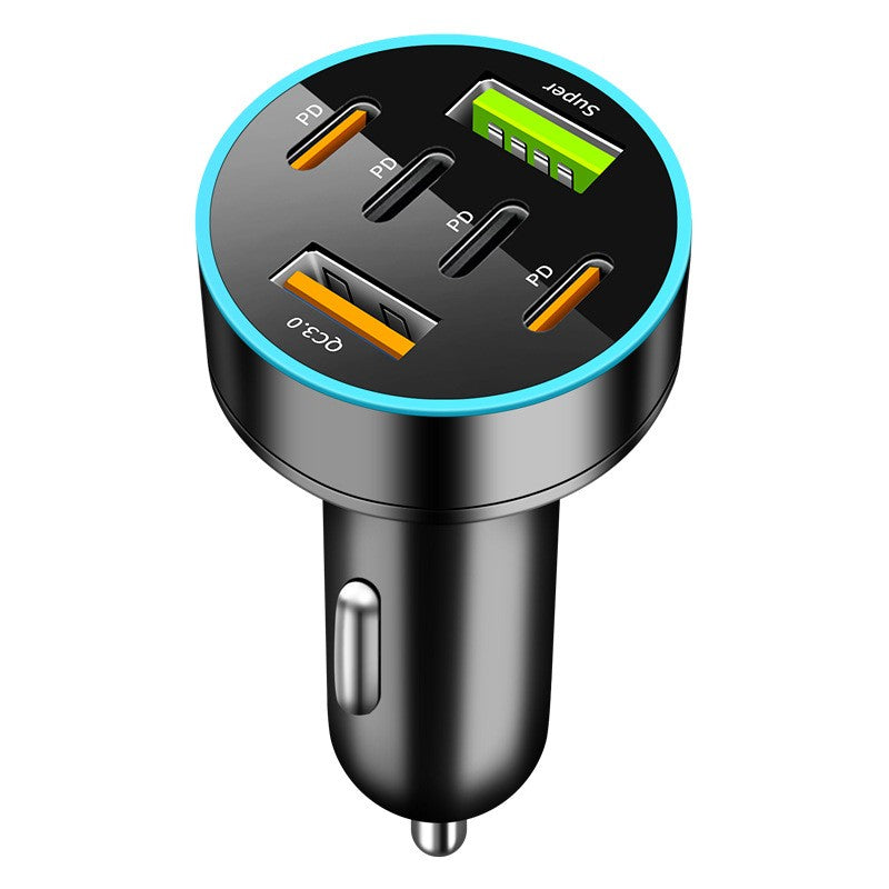 Incarcator Auto 6 in 1, Klevo, 2 x Port USB Fast Charge QC3.0 si 4 x Type C, PD 65W, Negru