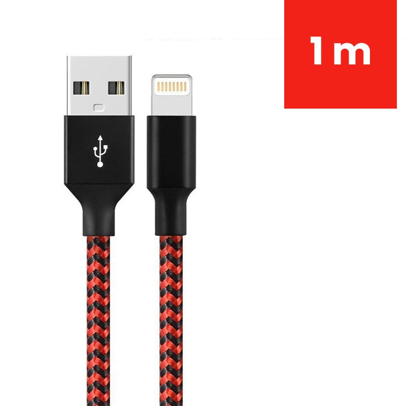 Cablu de Date pentru Telefon, Klevo, Cablu USB spre Lightning Compatibil cu iPhone, Lungime 1 M, Impletit Triunghiular in 2 culori, Rosu Negru