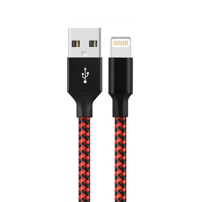 Cablu de Date pentru Telefon, Klevo, Cablu USB spre Lightning Compatibil cu iPhone, Lungime 1 M, Impletit Triunghiular in 2 culori, Rosu Negru