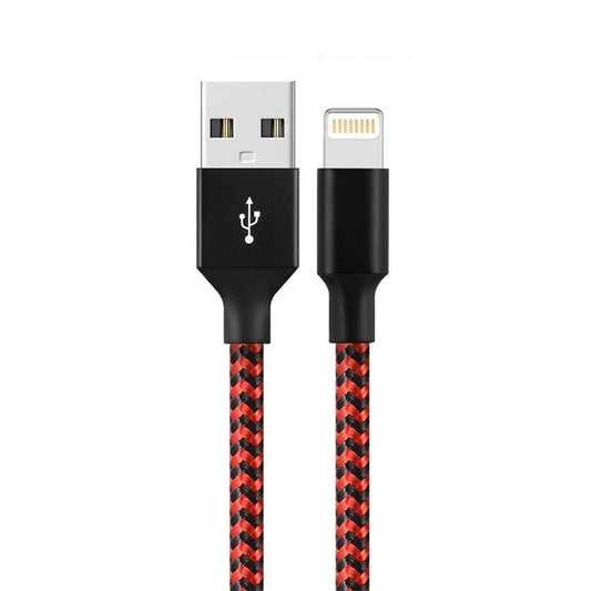 Cablu de Date pentru Telefon, Klevo, Cablu USB spre Lightning Compatibil cu iPhone, Lungime 2 M, Impletit Triunghiular in 2 culori, Rosu Negru