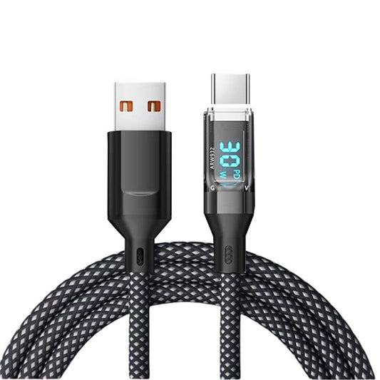 Cablu de Date Type C + USB, Klevo, Încarcare Super Rapida, 120 W, Afișaj Digital LED, 1 m, Negru