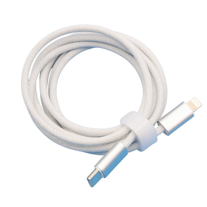 Cablu de Incarcare Rapida pentru Telefon, Klevo, Power Delivery 27W, Potrivit Compatibil cu iPhone, Impletit texturat cu Nailon, C to Lightning, 2 m 160 cupru, Alb