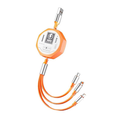Cablu Retractabil 3in 1 pentru Telefon, Klevo, Cablu de incarcare rapida 100W, stil Mecha, potrivit pentru Auto, Universal 1.2M, Portocaliu