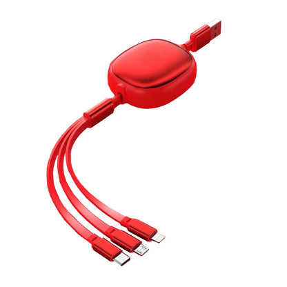 Cablu Retractabil Universal pentru Telefon, Klevo, Universal 3in1 pentru Orice Tip de Telefon, Micro-USB, Lightning, TYPE-C, 1.2M, Rosu
