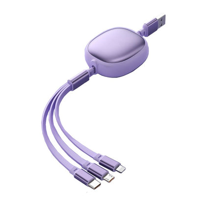 Cablu Retractabil Universal pentru Telefon, Klevo, Universal 3in1 pentru Orice Tip de Telefon, Micro-USB, Lightning, TYPE-C, 1.2M, Mov
