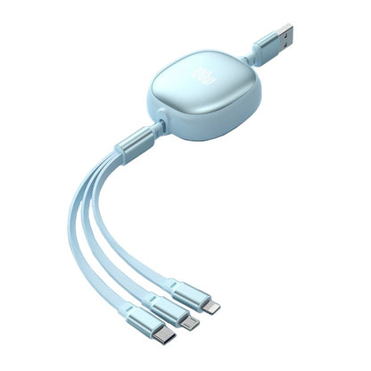 Cablu Retractabil Universal pentru Telefon, Klevo, Universal 3in1 pentru Orice Tip de Telefon, Micro-USB, Lightning, TYPE-C, 1.2M, Albastru deschis