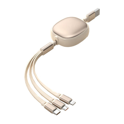 Cablu Retractabil Universal pentru Telefon, Klevo, Universal 3in1 pentru Orice Tip de Telefon, Micro-USB, Lightning, TYPE-C, 1.2M, Bej
