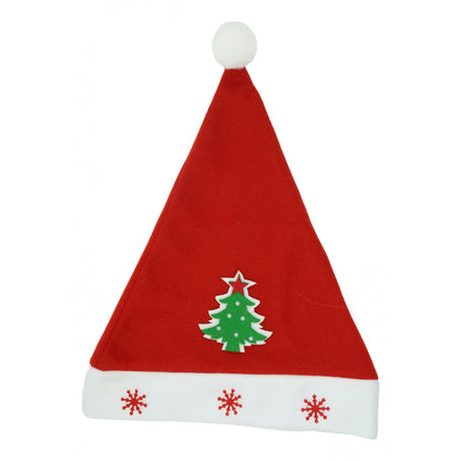 Caciulita de Mos Craciun, Klevo,cu model de Brad si ornament fulg de nea, rosie, marime universala, material textil