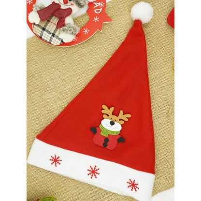 Caciulita de Mos Craciun, Klevo,cu model de Ren si ornament fulg de nea, rosie, marime universala, material textil